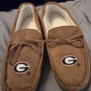 Brown Suede Moccasin Slippers with Logo